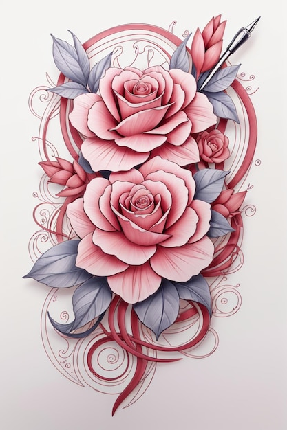 Das Rosenblumen-Kunstwerk ist sehr detailliert und detailliert