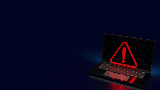 Das rote Ausrufezeichen auf dem Notebook für die 3D-Darstellung des Warntechnologiekonzepts