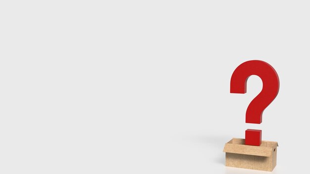 Das rote Fragezeichen in einer Papierkiste auf weißem Hintergrund 3D-Rendering