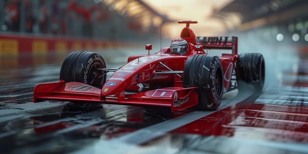 Das rote Rennwagen fährt schnell in die Formel-1-Rennen