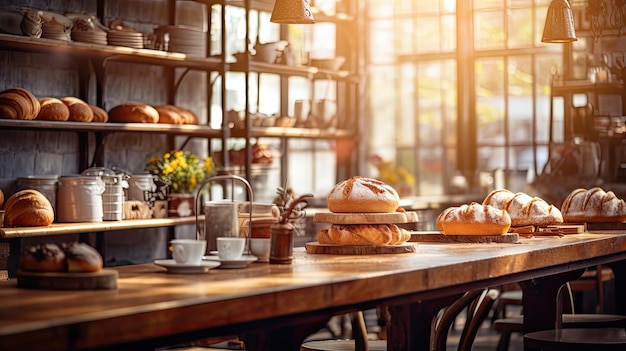 Foto das rustikale, verschwommene bäckereiinterieur