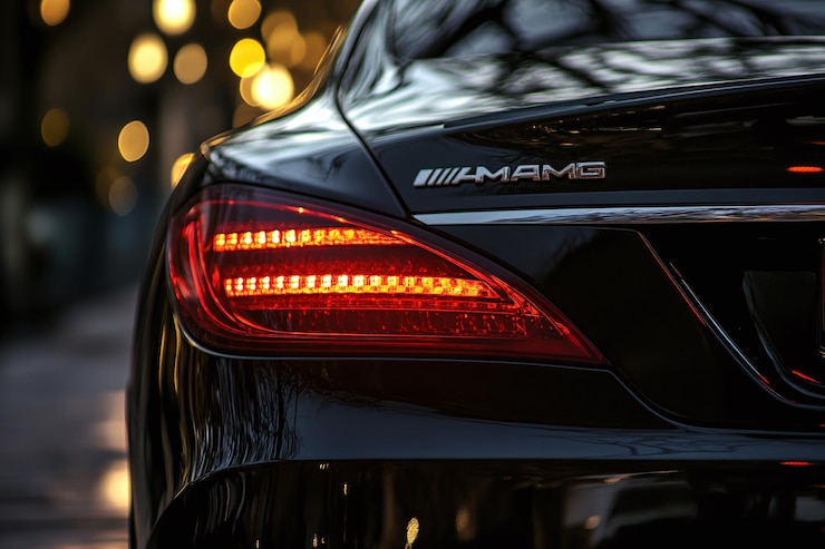 Foto das schlanke mercedes-benz hecklicht entwirft automobil eleganz und präzision