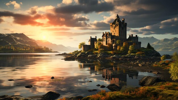 Foto das schloss eilean donan beim sonnenuntergang