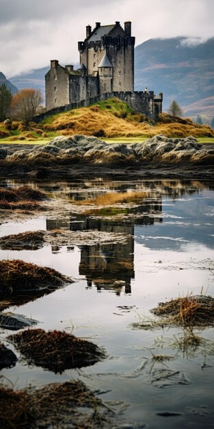 Foto das schloss eilean donan, ein atemberaubendes spiegelbild des schottischen feuchtgebiets