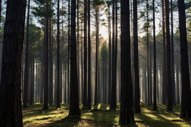 Das Sonnenlicht durchdringt die Waldbäume