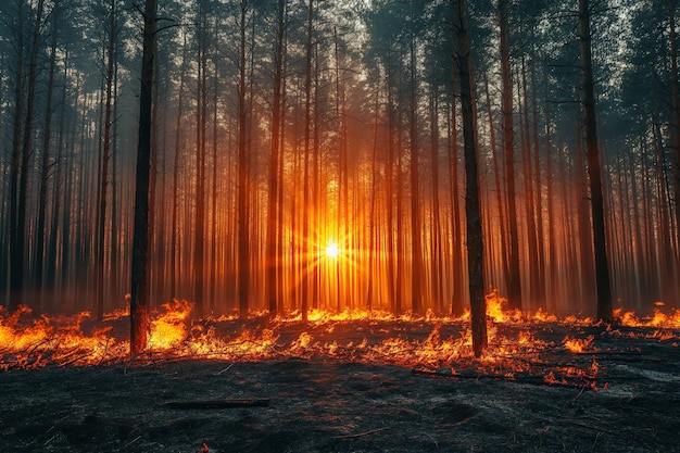 Das Sonnenlicht scheint durch die dichten Waldbäume und erzeugt Muster auf dem Boden