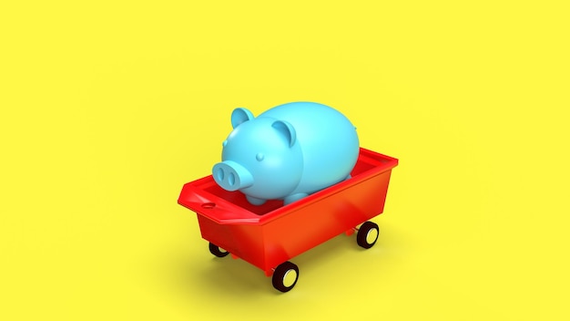 Das Sparschwein auf Spielzeugwagen für sci oder medizinisches Konzept 3D-Rendering