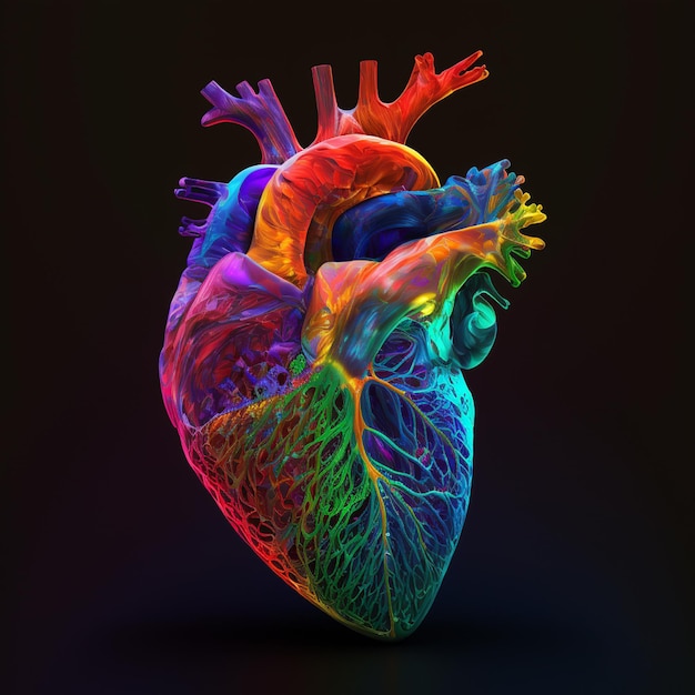 Das Spektrum der Emotionen Ein menschliches Herz in Regenbogenfarben Ai generierte Kunstwerke