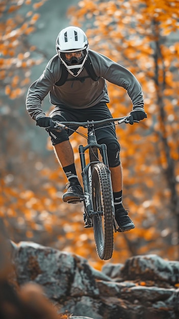 Das Springen von einem Mountainbike ist ein extremer Sport für den Fahrer