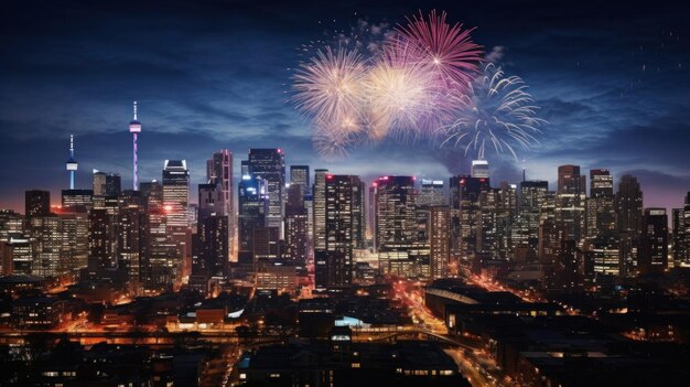 Das Stadtbild bei Mitternacht am Silvesterabend