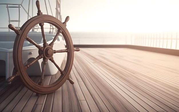 Foto das steuerrad eines schiffes befindet sich auf dem deck einer yacht.