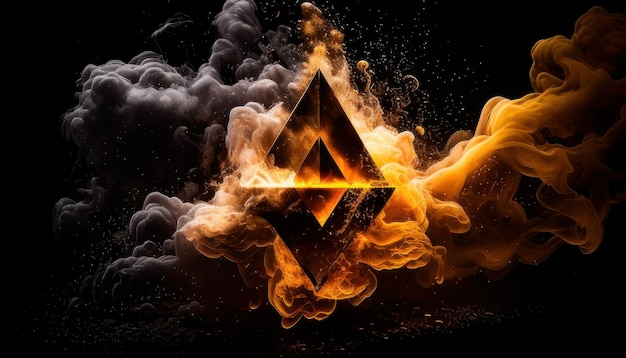 Das Symbol der Triforce in Flammen mit orangefarbenem Rauch