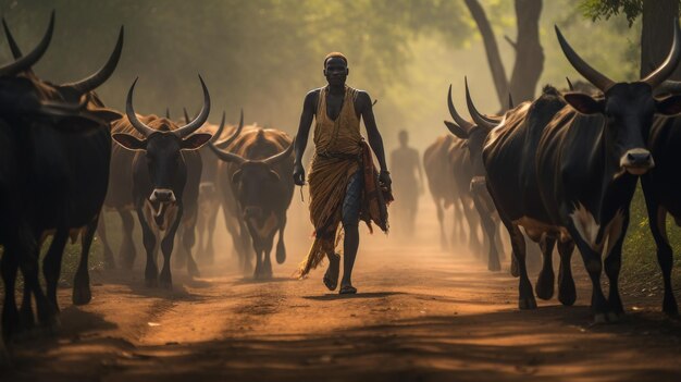 Das tägliche Leben der Mandari im südlichen Sudan, die das langhornige Vieh Ankole Watusi weiden