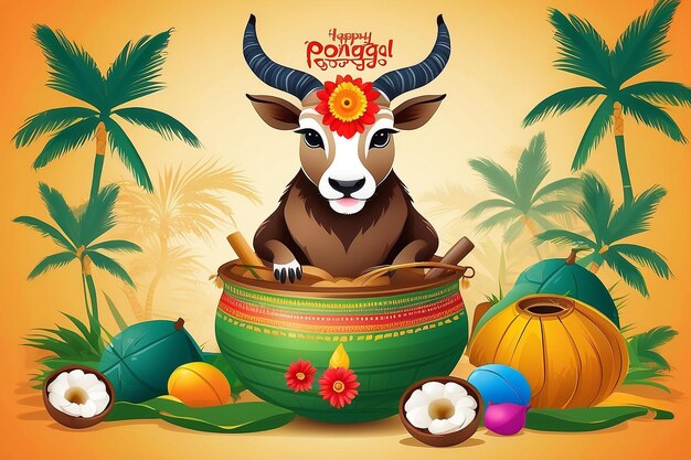 Foto das tamil nadu-festival happy pongal mit pongal-requisiten urlaub hintergrund