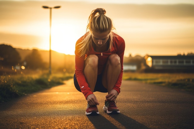 Foto das tempo bestimmen eine läuferin bereitet sich auf ihren jogging vor