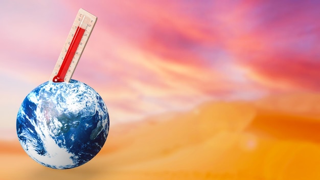 Das Thermometer und die Erde für Öko- oder Klimawandel-Konzept 3D-Rendering