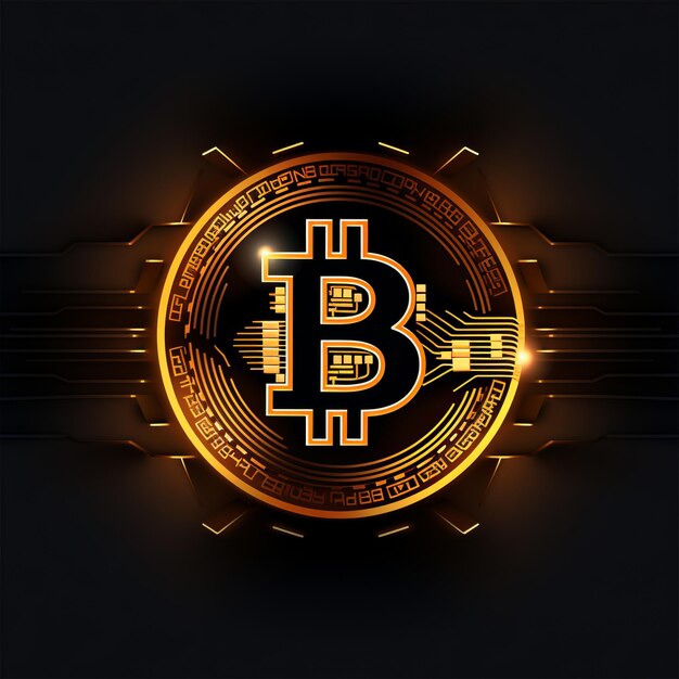 Foto das unverwechselbare logo von bitcoin glänzt auf einem soliden schwarzen hintergrund