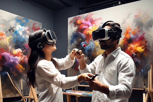 Foto das virtual reality painting studio motionsensing brush experience ist ein virtuelles malstudio.