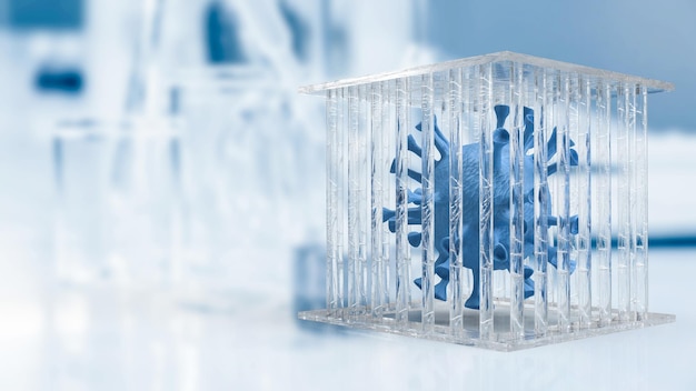 Das Virus im Käfig für medizinisches oder wissenschaftliches Konzept 3D-Rendering