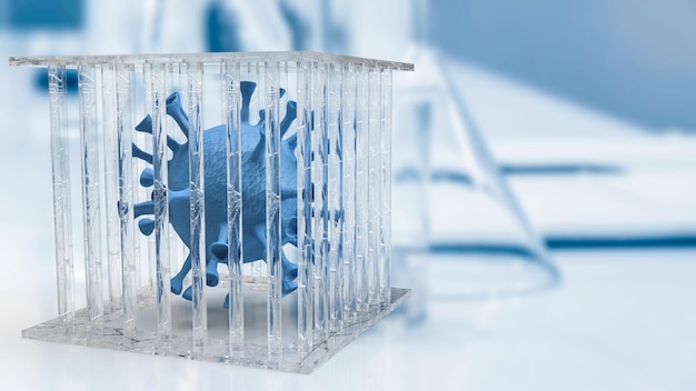 Das Virus im Käfig für medizinisches oder wissenschaftliches Konzept 3D-Rendering