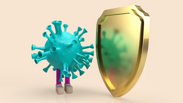 Das Virus und der Schild für medizinische oder wissenschaftliche Inhalte 3D-RenderingxA