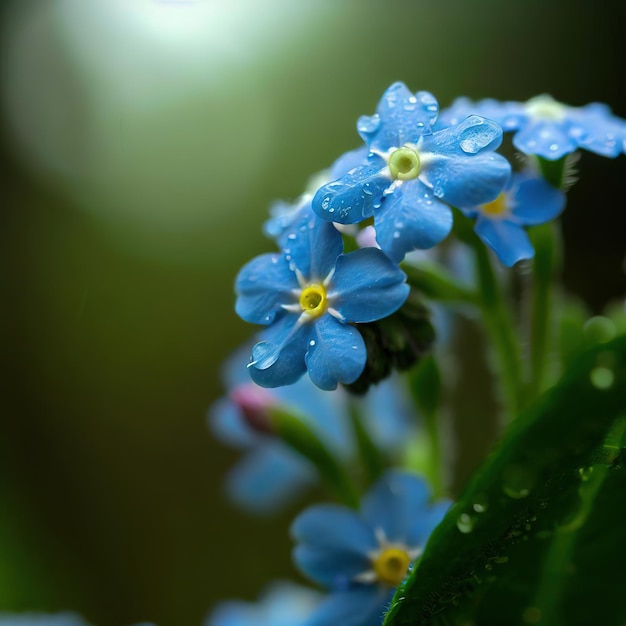 Das Waldvergessennis blüht mit winzigen blauen Blüten, die einen sanften Eindruck hinterlassen