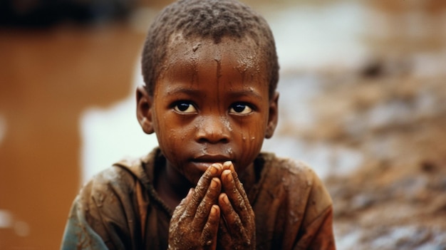 Foto das weltweite symbol für wasserknappheit ein junger mann aus afrika sucht nach wasser in regionen wie subsahara-afrika geht die zeit, die mit dem sammeln von wasser verbracht wird, verloren