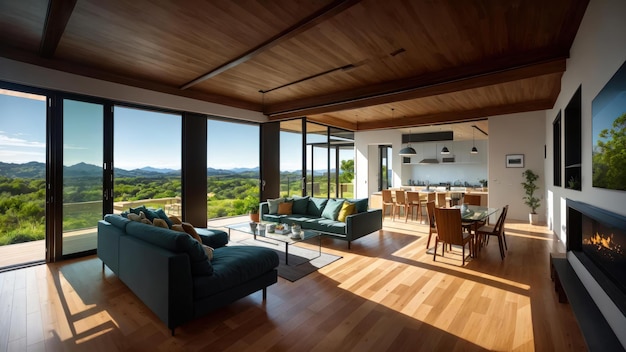 Das Wohnzimmer des Hauses mit Blick auf die Berge