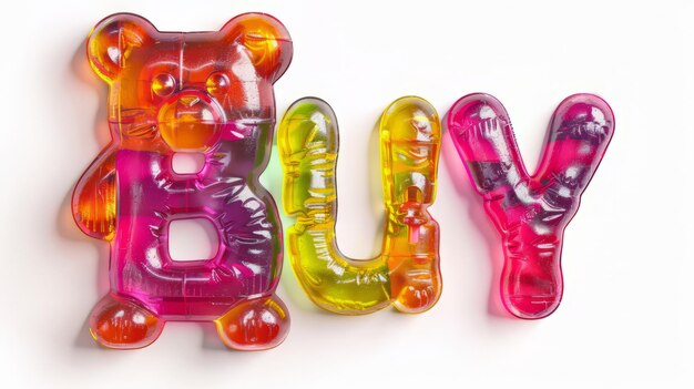 Foto das wort buy wurde in gummy bear typography erstellt