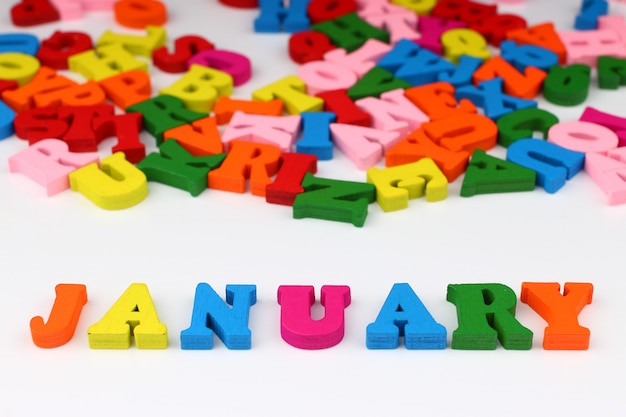 Das Wort Januar mit farbigen Buchstaben