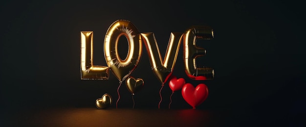 Das Wort Liebe auf einem schwarzen Hintergrund für den Valentinstag