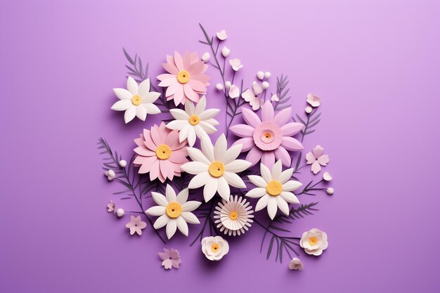 Das Wort Ostern ist in kleinen bunten Blumen auf einem lila Hintergrund geschrieben