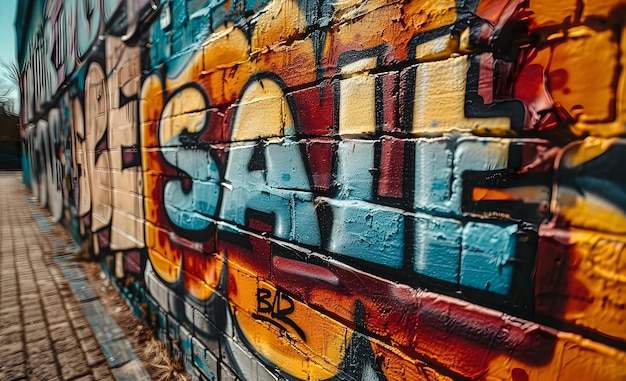 Das Wort "Verkauf" ist auf der Wand im Graffiti-Stil geschrieben.