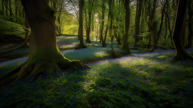 Foto das wunderland der natur - erkundung des blauen glockenwaldes