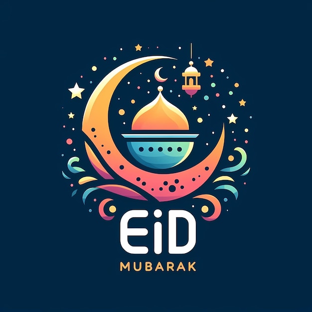 Das zeitgenössische Eid Mubarak-Symbol ist eine schlanke und schicke, leuchtende Farbpalette, die Eid Mubarek t beinhaltet.