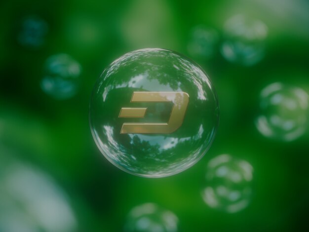 Dash Burbuja económica Inestable Crypto moneda Naturaleza Ilustración 3D Render