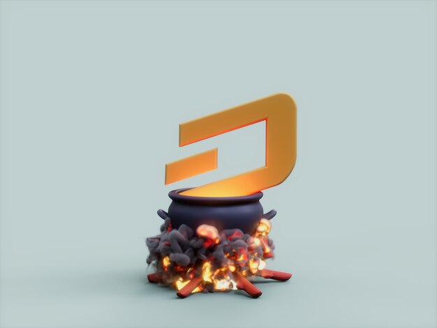 Dash Caldeirão Fire Cook Crypto Moeda Ilustração 3D Render