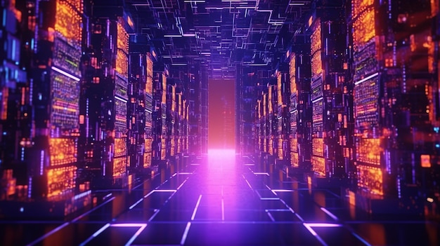 data center virtual fluxos digitais futuristas