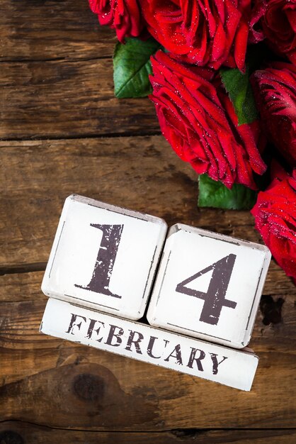 Data do calendário 14 de fevereiro Dia de São Valentim e rosas