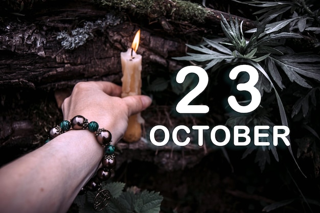 Data do calendário no fundo de um ritual espiritual esotérico 23 de outubro é o vigésimo terceiro dia do mês