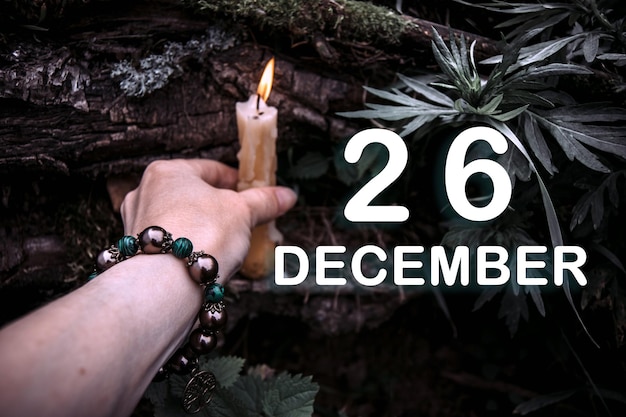 Data do calendário no fundo de um ritual espiritual esotérico 26 de dezembro é o vigésimo sexto dia do mês