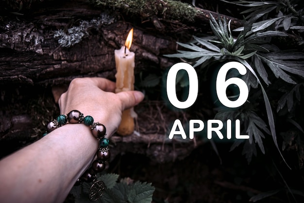 Data do calendário no fundo de um ritual espiritual esotérico 6 de abril é o sexto dia do mês