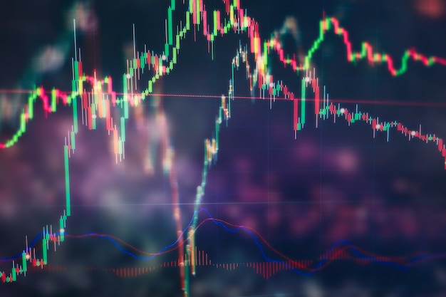 Daten auf einem Monitor, der auch von Market Analyze. Balkendiagramme, Diagramme, Finanzzahlen. Forex-Chart.