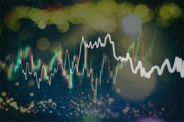 Daten auf einem Monitor, der auch von Market Analyze. Balkendiagramme, Diagramme, Finanzzahlen. Forex-Chart.