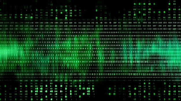 Daten aus einem digitalen Stream oder Binärcode auf einem Matrixhintergrund mit Vektorziffern aus virtueller Sicherheitstechnologie Generative KI, manchmal auch als Binärcode oder grüne Zahlen bekannt