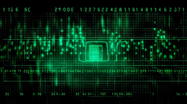 Daten aus einem digitalen Stream oder Binärcode auf einem Matrixhintergrund mit Vektorziffern aus virtueller Sicherheitstechnologie, manchmal bekannt als Binärcode oder grüne Zahlen Generative KI