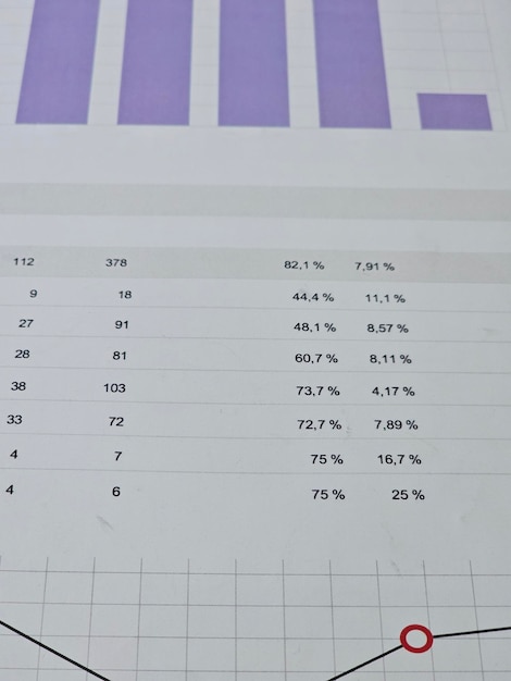 Datenanalysebericht mit Statistiken und Prozentsätzen für verschiedene Kategorien in einem Unternehmen