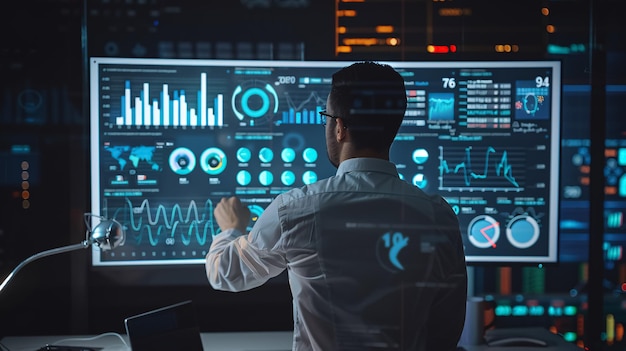 Datenanalyst arbeitet am Analytics-Dashboard, beschäftigt sich mit Geschäftsanalysen einschließlich KPIs