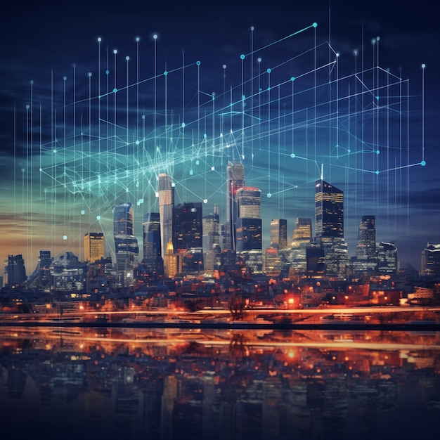 Datendiagramm zur nächtlichen Moskauer Stadtansicht, Hintergrundanalyse, Finanzdiagramm, generative KI