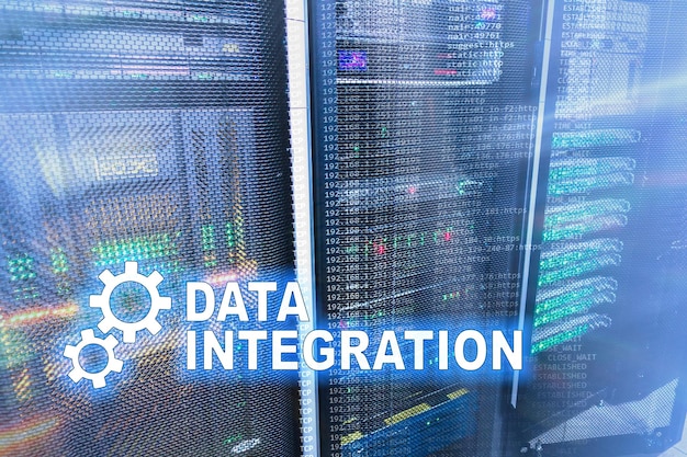 Datenintegrations-Informationstechnologiekonzept auf Serverraumhintergrund